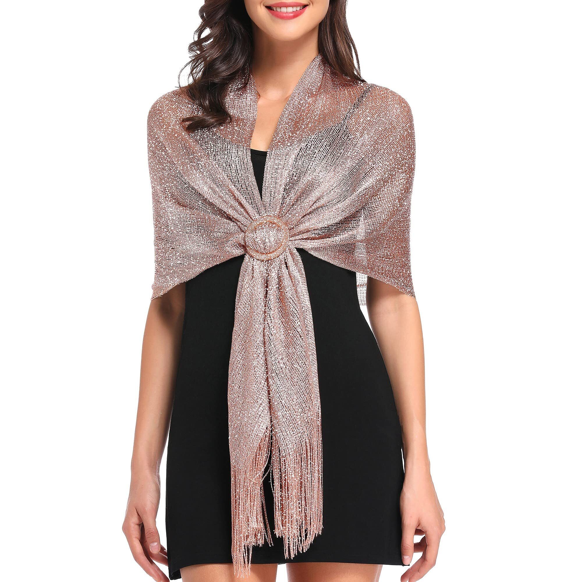 5691 Womens Shawls And Wraps Rose Gold Shimmering Evening Wraps